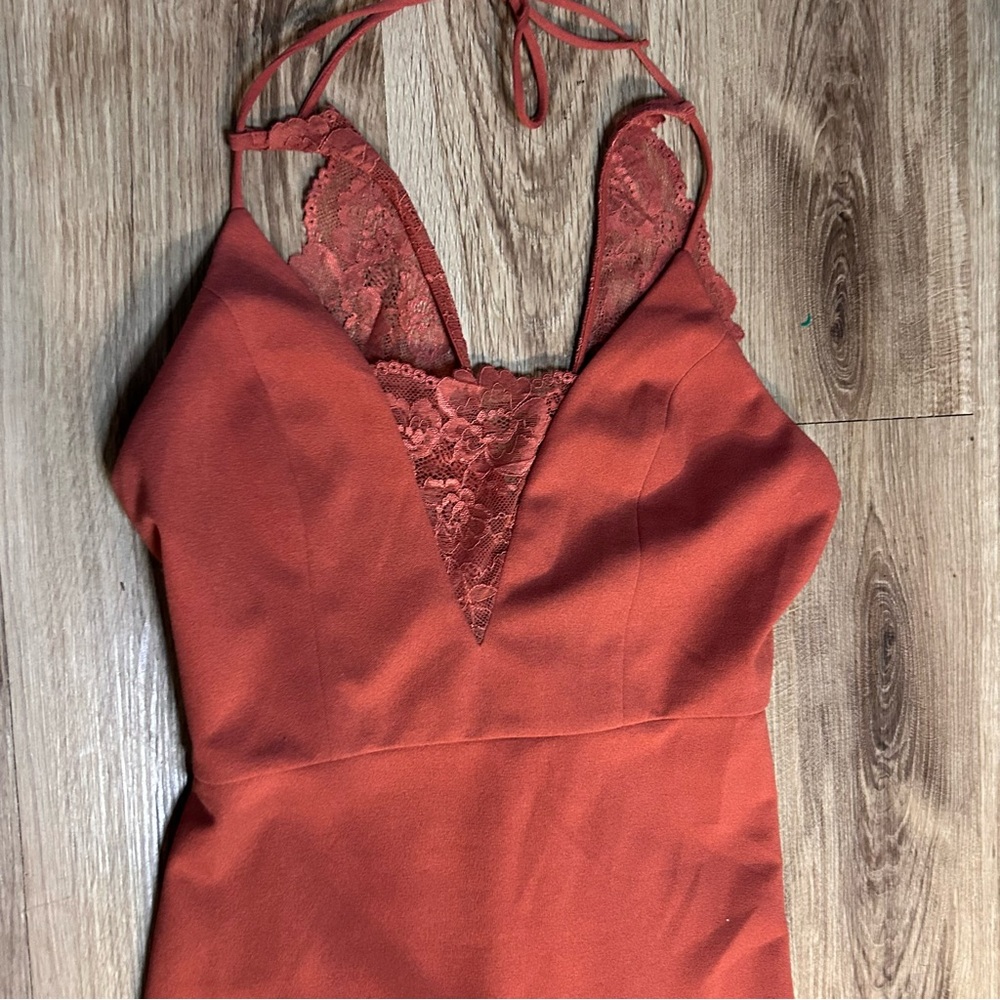 LUSH bodycon rust mini dress